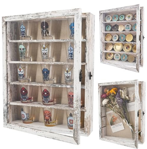 FramePro Große Schattenbox Vitrine Rahmen mit Glasfenstertür 3D Bilderrahmen Erinnerungsstücke Medaillen Erinnerungsbox für Andenken - Weiß(28 * 35,5cm)