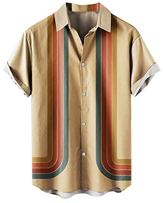 LAOSU Homme Chemises Hawaïennes Décontractées,Manches Courtes Chemise,Chemise Sport Homme,Chemise sans Col Homme,Chemise Col Pelle À Tarte Homme,Chemise Et Pull,Chemise Homme Fantaisie