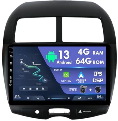 10 Zoll Android Autoradio GPS Navi 4GB+64GB Für Mitsubishi ASX 1 2010-2016 Doppel Din Bluetooth Radio Spiegel Link Carplay DSP WiFi USB Lenkradsteuerung Kamera 64GB