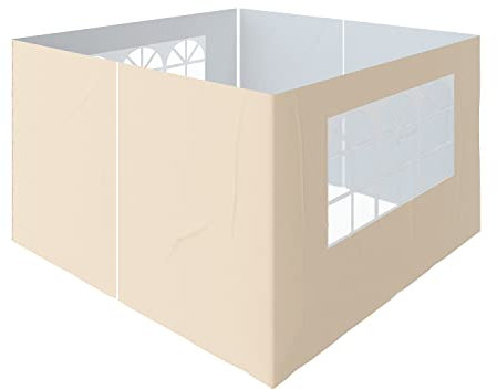 Green Bay Gazebo Side Panels 3x3m, 4 Pack Replacement Exchangeable Wall Panels with zipper and Window Beige
