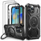 Lanhiem für iPhone 15 Pro Max Hülle mit 2 Stück Schutzfolie, 360° Ring Ständer Schutzhülle, Militärischer Stoßfest Handyhülle für iPhone 15 Pro Max Case, Schwarz