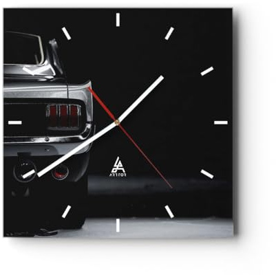 Moderne Wanduhr 40x40cm Quadrat Glasuhr Autos - 5489 | Auto Retro Glas Analog Zimmeruhr Wanduhr Lautlos Wanddekoration Wohnzimmer Büro Küche Wanddeko Küchenuhr Geräuschlos ARTTOR