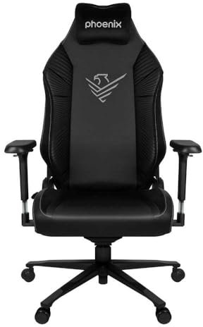 PHOENIX TECHNOLOGIES - Silla Gaming Monarch XL | Diseño Ergonómico | Marco Metálico | Espuma de Memoria | Soporta 150 kg | Fácil de Limpiar, Negro, Poliuretano