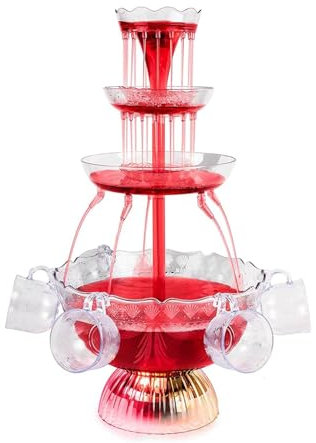 N/A 4-Tier Acrylic Wine Beverage Fountain with LED Light Lighted Base, with 5 Reusable Cups, Cocktail Drinking Fountain, for Bar Wedding Christmas Party Decor
