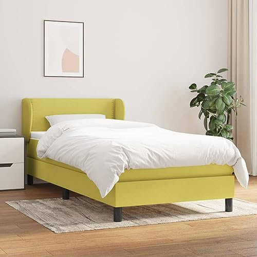 MNISDFL Bett kopfteil Bodenbett Schlafzimmer möbelEinzelbett Boxspringbett mit Matratze Grün 100x200 cm Stoff