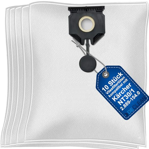 DeClean 10 Staubsaugerbeutel kompatibel mit Kärcher Vliesfiltertüten 2.889-154.0 Beutel für Industriestaubsauger Staubsauger Kaercher (NT30/1) Nt 30/1 Ap-Tact, Te, l, M