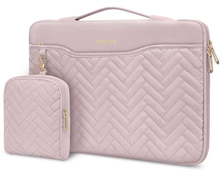 MOSISO 13-14 Zoll 360 Schützende Laptop Hülle Kompatibel mit MacBook Air/Pro, 13-13,3 Zoll Notebook, Kompatibel mit MacBook Pro 14, Rechteck Gesteppt Tasche mit Griff&Pocket&Kleiner Fall, Rosa