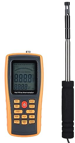 Anemometro Digitale Portatile con Indicatore di Temperatura e velocità del a Filo Caldo, 500 Archivi Dati, Design Retroilluminato LCD, Ideale per attività All'aperto