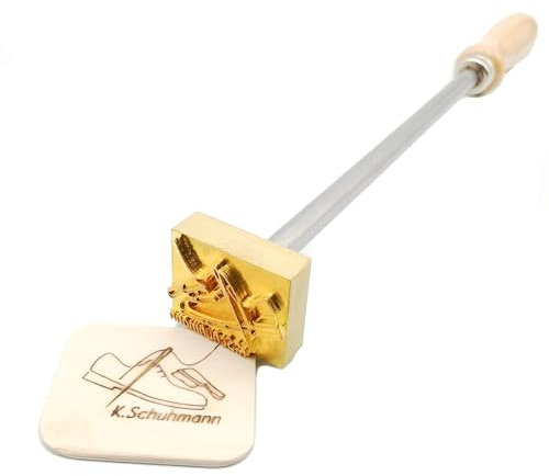 extern beheizter Brandstempel mit deinem Schriftzug im Motiv Schuhmacher für Leder, Holz, Pappe - personalisiertes Brandeisen, individueller Brennstempel in 70 x 54 mm