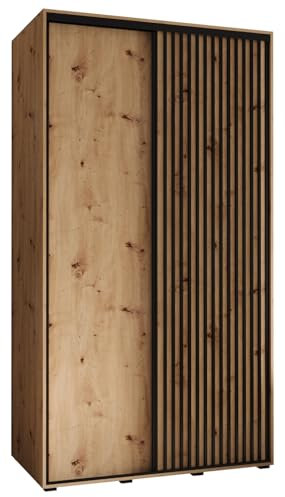 MEBLE KRYSPOL Lanko 1 Schrank mit Zwei Schiebetüren mit Stange, Regale - Moderner Aufbewahrungsschrank für Schlafzimmer, Wohnzimmer - 235,2x130x60 cm - Artisan Artisan Schwarz