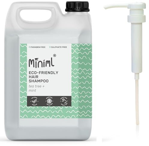Miniml Natural Eco Hair Shampoo - 5L Refill and 5L pump - Tea Tree & Mint Men and Womens Sensitive Scalp & Skin - Cruelty Free - Vegan Friendly Shampoo - For Greasy, Curly, Dry and Dandruff Hair