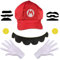 GWAWG Mario Luigi Kostüm Accessories Mütze Hut Handschuhe Bart gelbe Knöpfe Faschingkostüme für Fasching Karneval Halloween Cosplay Mottoparty Kostüm für Kinder Damen Herren