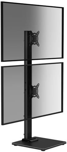 Suptek Dual Monitor Stand with Base- Vertical Stack Screen Free-Standing Monitor Riser Fits Two 13 to 36 Inch Screen with Swivel, Tilt, Height Adjustable,50,75 and 100mm Vesa Base Stand