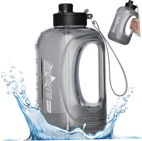 eurNhrN Bouteille d'eau avec paille, pichet d'eau de 0.5 gallons, anti-fuite, bouteille d'eau de gymnastique réutilisable, cruche d'eau noire, fournitures de Fitness
