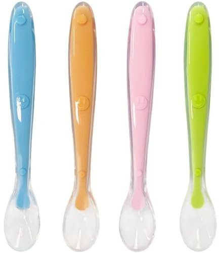 4 Piezas Cucharas de Aprendizaje para Bebe, Cucharas de Silicona para Bebés,cucharas de bebé de silicona alimentaria sin BPA,I perfecto para la alimentación y el destete del bebé