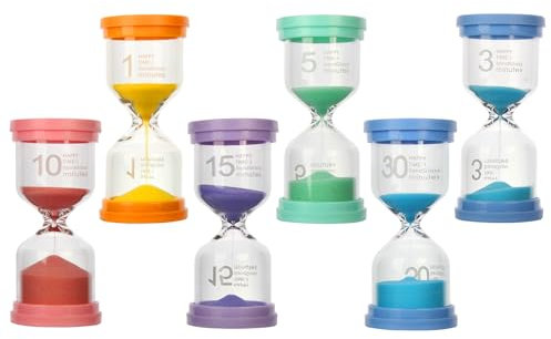 Sanduhren Set für Kinder, Sanduhr, Buntes Sanduhren 1/3/5/10/15/30 Minuten, 6 Farben Eieruhren Set Sanduhren Set für Kinder Timeruhr Glas Timer für Zähneputzen Büro Spiel Timing, Geschenke