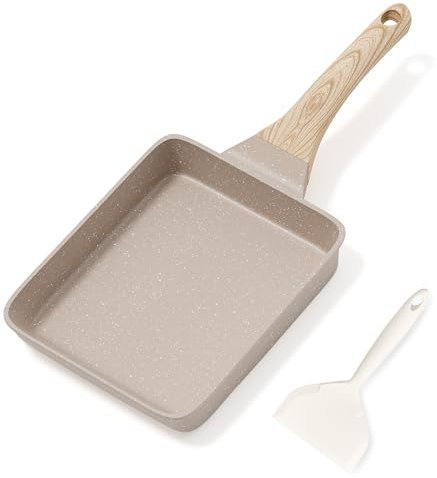 RIOVARM Antiaderente Tamagoyaki Padella per frittate, Induzione Padella per uova con rivestimento in granito, Padella piccola senza PFOA, Padella per pancake per la colazione, Padella da campeggio