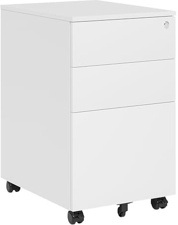 STEELSØN Rollcontainer mit Schubladen Vespero, mobiler Aktenschrank mit Rollen, abschließbar mit 1 großen und 2 kleinen Schubladen, Schreibtisch Unterschrank weiß, Maße 65x39x50 cm