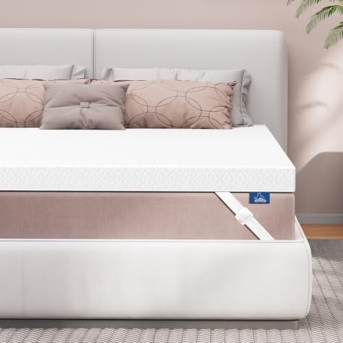 Doubleslee 3 Inch Memory Foam Mattress Topper Double Bed Thick 135x190x7cm | Gel-Infused Cooling Orthopedic Double Mattress Topper for Back Pain Relief, Think With Elastic Straps & Washable Cover