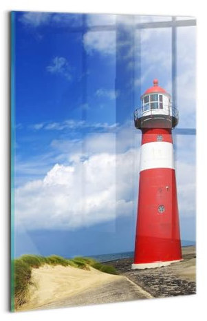 Wallfluent Für die Küche Badezimmer und Schlafzimmer Wanddekoration Mit Motiv 20x30cm Glasbild Bild Dicke 4mm Wandbild Gehärtetes Glas - Leuchtturm