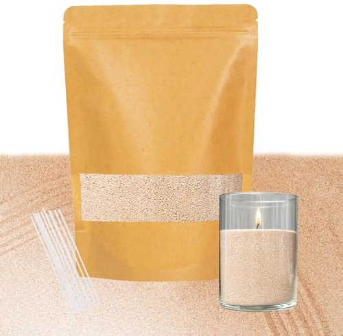 Scentoria Kerzensand 900g, Kerzensand mit Docht, Kerzenwachs Granulat mit 15 Dochte 10 cm, Wachsgranulat für Kerzen, Kerzen Sand, Kerzengranulat für die DIY Kerzenherstellung (Sandfarbe)