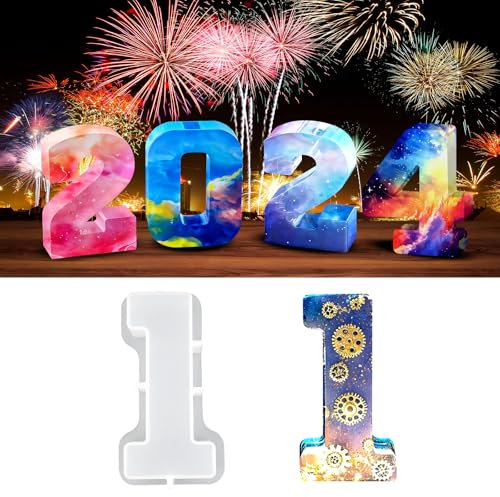 wikimo Groß Epoxidharz Silikon Gießform für Nummer 18 cm/7 inch für 3D-Ziffern 0-9 für Geburtstag Hochzeit Party Weihnachten Kunst Basteln Ornamente Resin Formen (1)