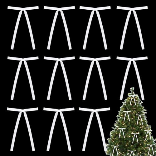 ZJHiome 12Pcs Velvet Christmas Tree Bows 5 * 7 inch Rustic Crafts Gift Bows Vintage Velvet Ribbon Wreath Bows for XMAS Home Shop Indoor Outdoor Decor(White)