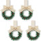 Fnaobai Coronas de Navidad para armario de cocina de 13 cm con cinta, 4 piezas de mini hojas verdes artificiales de Navidad para decoración de ventana de Navidad, pared, puerta delantera (lino)