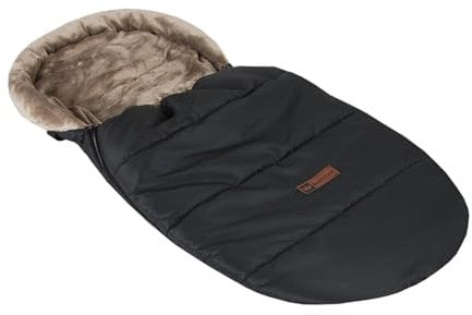 BABYLUX Fußsack 90cm MINKY Kinderwagen Buggy Babyschale Thermo +/ Muff Handmuff Winterfußsack (K26 - Schwarz/Beige)