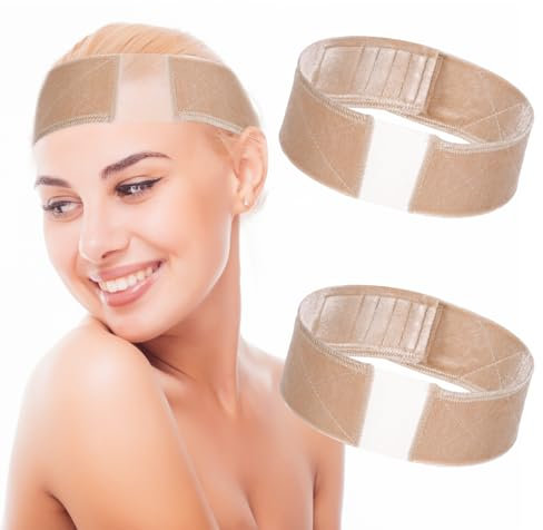 JJUNW 2 Stück Elastisches Perückengriff, Hautfarben Perücke Stirnband, Nahtlose Stirnband für Perücken Verstellbares Perückenband Rutschfest Band für Perücke Sport Yoga