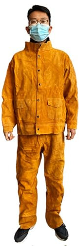 ZCLS Leder Schweißer Jacke Anzug, Split Rindsleder Schweißer Kleidung Anzug, Resistant Heavy Duty Leder Arbeit Sicherheit Jacken Für Männer & Frauen(L)