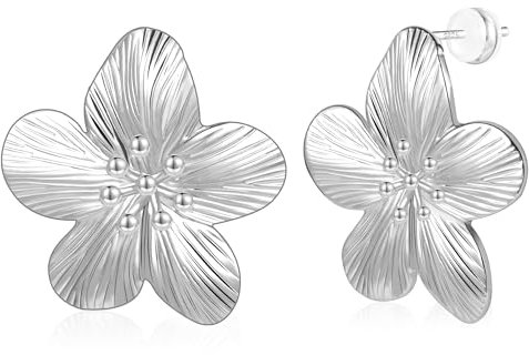 Silber 925 Ohrringe für Damen - Große Blumen Ohrstecker mit Hypoallergenen Blumen und Tropfen - Boho Statement Modeschmuck