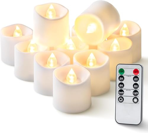 Homemory Große Teelichter, Fernbedienung, warmweißes Licht,weißshülle,12er | 400+ Std,2/4/6/8 Std Timer, LED Electric Kerzen,dimmbar Weihnachten,Hochzeiten,Wohnen Dekor, Battey enthalte