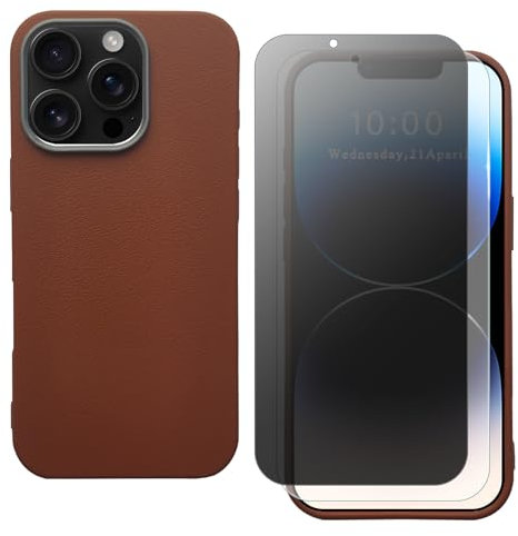 shamdspopu Cover per iPhone 13 Pro con Pellicola Vetro Temperato HD e Pellicola Privacy, TPU Leggero con Texture in Pelle Elegante, Duraturo (marrone)