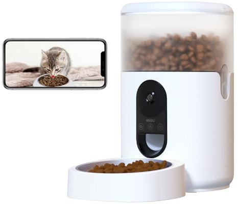 Imou 4L Distributeur Croquettes Chat Automatique avec 360° Caméra 4MP, Distributeur Croquettes Chat/Chien, Capteur de Faible Niveau de Nourriture, Détection de Mouvement/Animal, 1 à 15 Repas