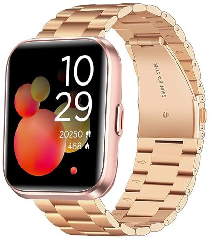 Lamshaw Correas Compatible con Tensky Smartwatch ID208 Plus-1.8,No Gap Hombre, Mujer Metal Metálica Acero Reloj Repuesto Inteligente Smartwatch Pulseras (Oro rosa)