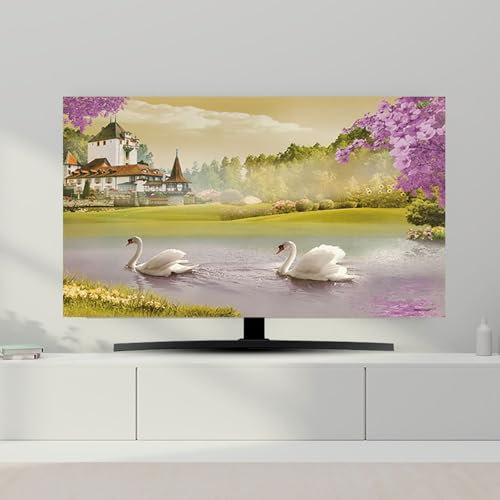 Hixingo Cubierta Antipolvo para TV, 32-80 Universal Funda para Televisor Elástico Protector para Smart TV, Paisaje Cubierta de Televisión Pantalla de Funda (45-48(110x65cm),Villa)