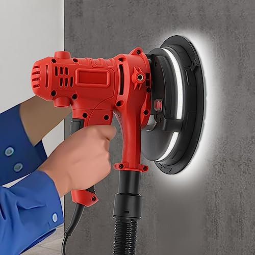 KenSyuInt Vacuum Drywall Sander Variable Speed Handheld Electric Sander for Walls, LED Light, 7in Disc, 220V, 1200-2500rpm, 5kg