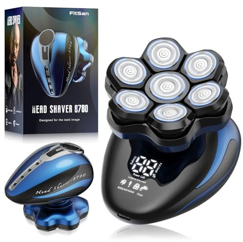 Kopfrasierer für glatzköpfige Männer, FitSan 7D abnehmbarer Kopf-Gesichtsrasierer, IPX7 Nass-/Trockenrasur mit LED-Anzeige, wasserdicht und Typ-C wiederaufladbares Pflegeset