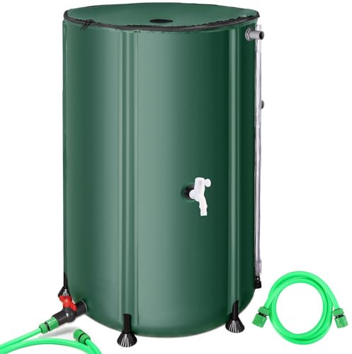 Faltbare Regentonne 380 Liter mit Anti-Kollaps-System – Tragbares Wasserfass Regentonne mit Fallrohr, Filter, 2 Hähnen & Überlauf – Grüner Regentonne Wassertank für Regenwassersammlung