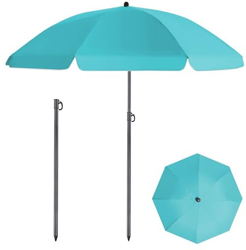HOMEDEMO Parasol Plage Portable, avec Housse de Protection, pour Terrasse, Piscine, Marché, Campings, 160cm, Turquoise