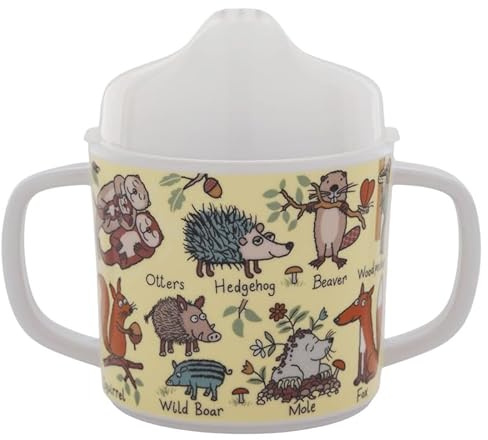 Tyrrell Katz Two-Handled Sippy Cup for Toddlers, Free Flow (No Valve), Removable Lid for Transition to Open Beaker, Anti-Slip Base, BPA Free, Detailed Woodland Illustrations