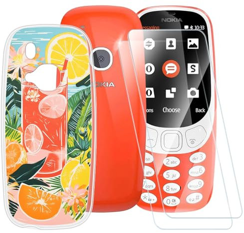 Bedruckte TPU Handyhülle + 2er-Set Gehärtete Schutzglas Kompatibel mit Nokia 3310 2017, Künstlerisches Schlankes Stoßfestes Cover, Kratzfest, Rundumschutz