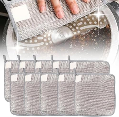 2025 - Trapos multiusos para lavar platos, dos capas de paño de limpieza de alambre reutilizable para húmedo y seco, paño de alambre antiarañazos para platos de cocina del hogar, fregaderos (10