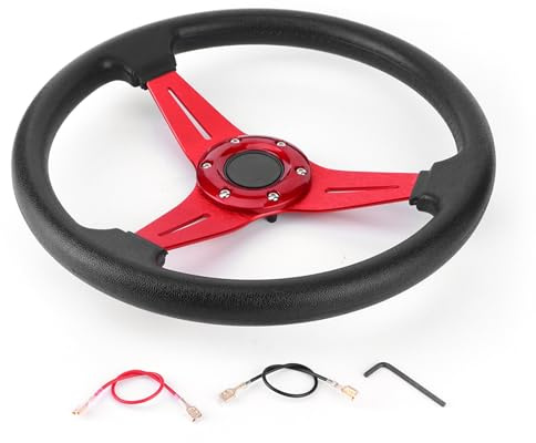 ZenithAur Drifting Car Steering Wheel, 350mm Racing Steering Wheel Universal Modified Replacement with Aluminum Alloy and PU (Red)
