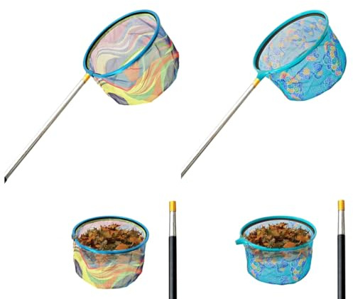 148,5 cm Pool Kescher, Teichkescher Feinmaschig Algen, Pool Kescher mit Teleskopstange, Poolreinigung Poolkescher Feinmaschig, 16 cm Tief Kescher Pool Käscher, Kescher für Pool Teiche Spa (A+B)
