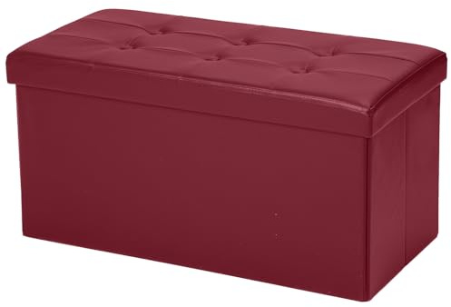 COSYLAND Sitzbank mit Stauraum - 76 x 38 x 38 cm Sitzhocker - Faltbare Hocker - Sitztruhe bis 200 kg belastbar, für Wohnzimmer Schlafzimmer, Weinrot