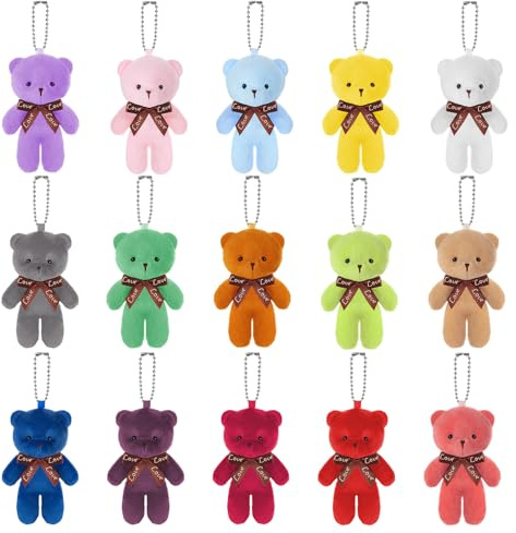 LZMDISU 15 Packs Mini Bears, 15 Colors Plush Stuffed Tiny Doll Bulk Soft Jointed Mini Stuffed Animal for Valentine's Day Gift