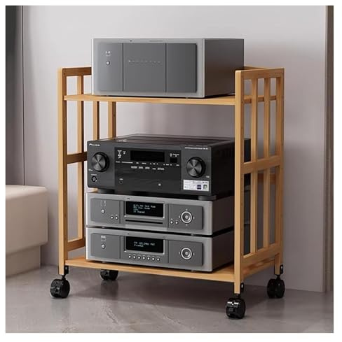Eckregal aus Holz für HiFi, 2-stöckiges AV-Regal für Stereo-Audio-Media-Ständer und Komponentenaufbewahrung für CD-Player und Mischpulte, 60 x 38 x 77 cm, stilvolles und platzsparendes Design