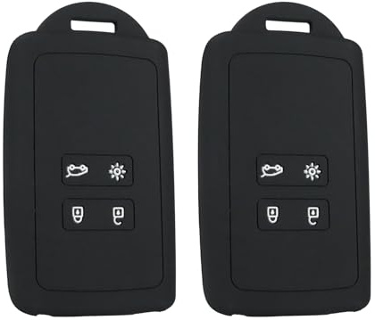 Lot de 2 Coques de clé de Voiture pour Renault Clio Megane Koleos Kadjar Kangoo Twingo Talisman Captur Espace Dacia Duster Coque- Coque de clé en Silicone - 4 Boutons (Noir-2 pièces)